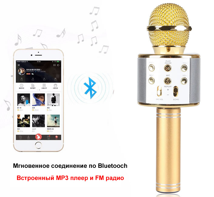 Фото 9. Беспроводной стерео микрофон с динамиком и Bluetooth, Караоке Wester WS-858