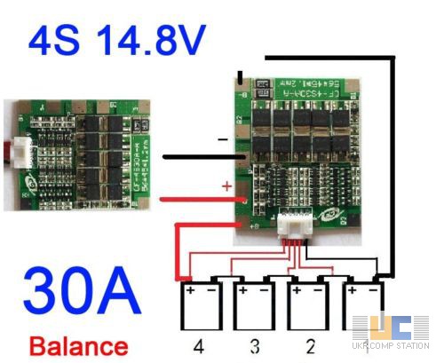 Фото 4. BMS 4S 30-70А, 14.8V Контроллер заряда разряда с балансиром
